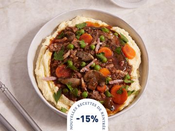 BOEUF FONDANT PETITS LEGUMES ET PUREE
