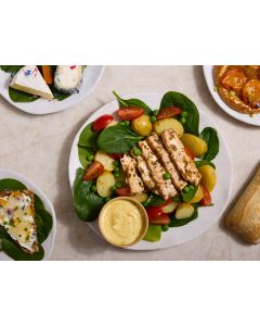 LE POULET MARINÉ, POMMES DE TERRE ET DUO DE TOMATES